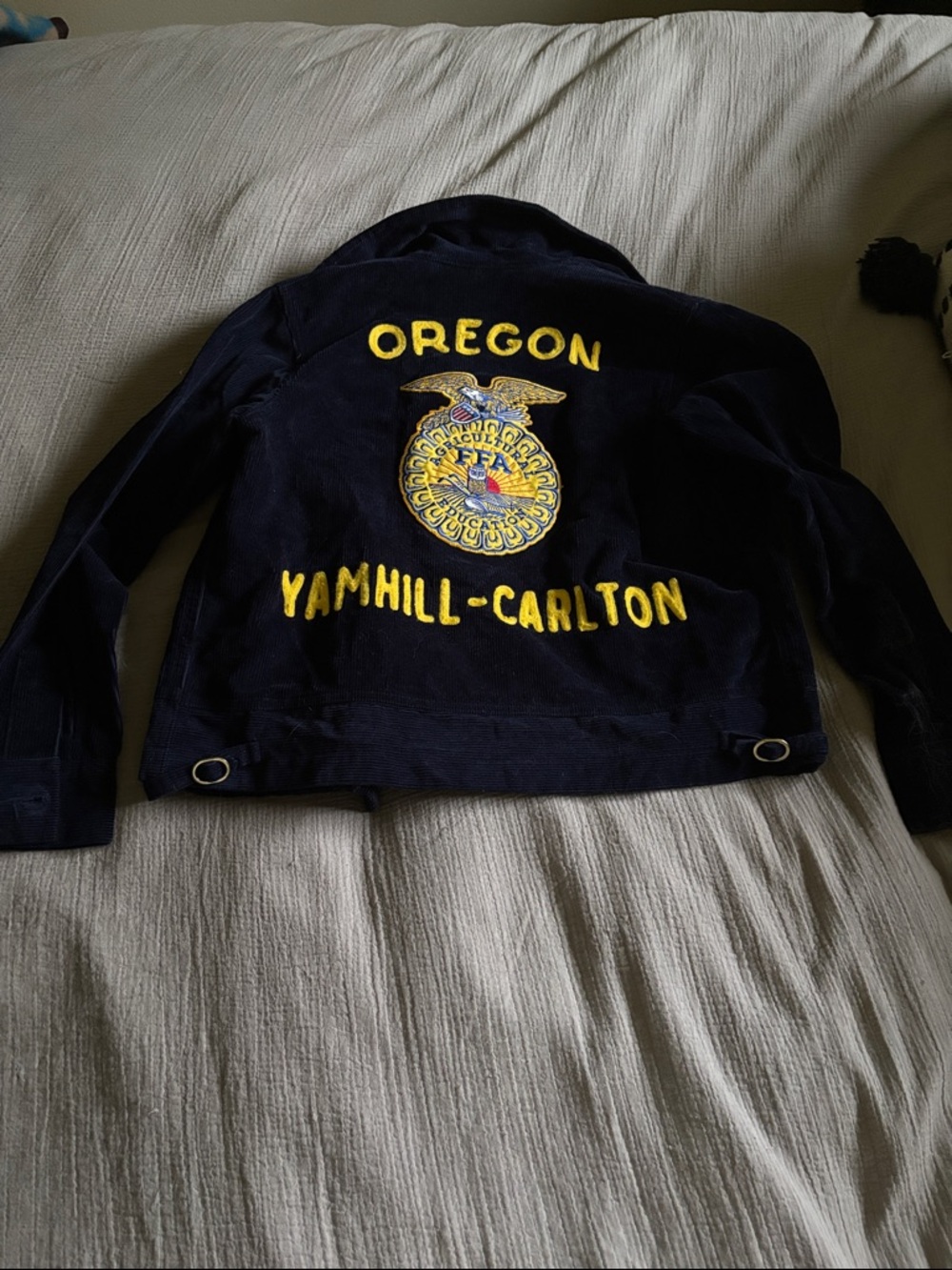 Vintage Navy Blue Jacket with Yellow Oregon Embroidery